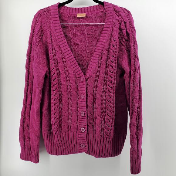 North Crest Women's Plus V-Neck Grandpa Style Cable Knit Button Down Cardigan - Picture 1 of 10
